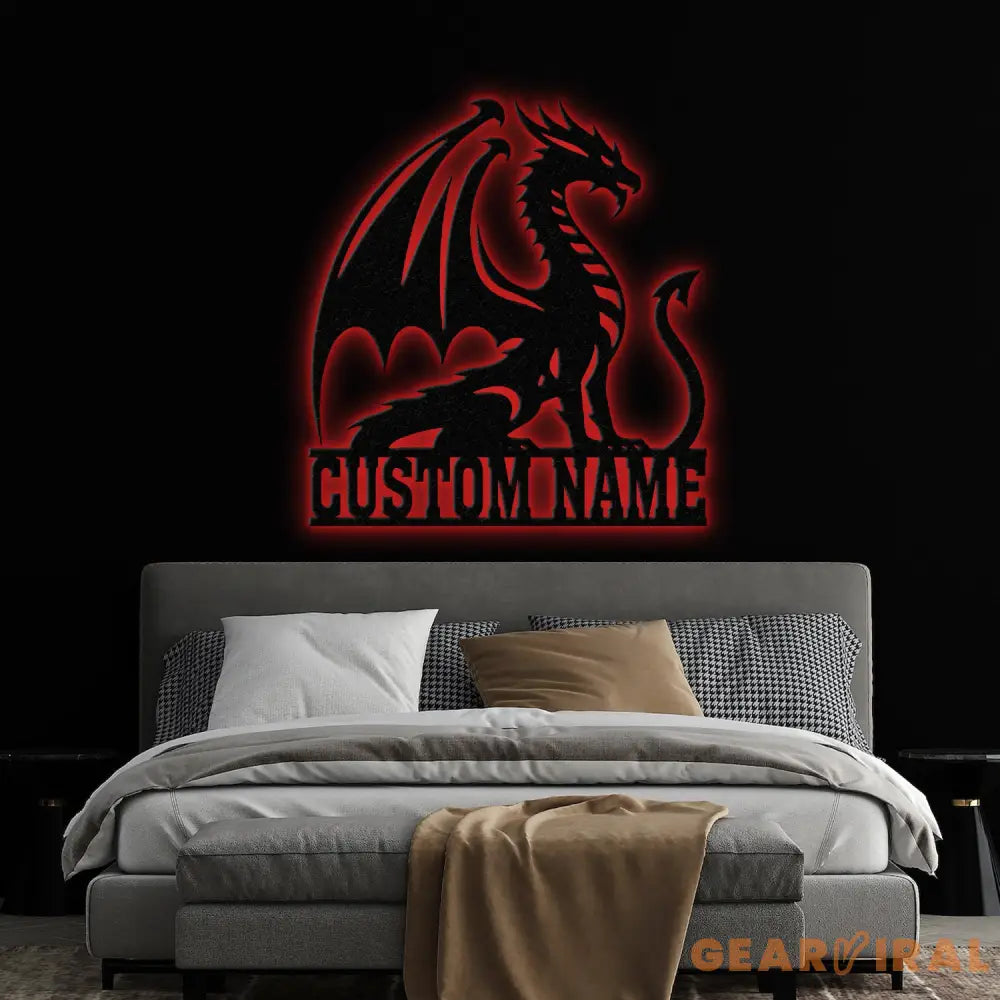 Custom Dragon Metal Sign with Led Lights Dragon Monogram Sign Dragon Name House Sign Nursery Decor Room Decor Dragon