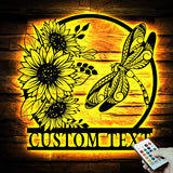 Custom Dragonfly and Sunflower Metal Wall Art LED Light Personalized Dragonfly Lover Name Sign Dragonfly Metal Sign Home Decor Birthday Gift | GearViral