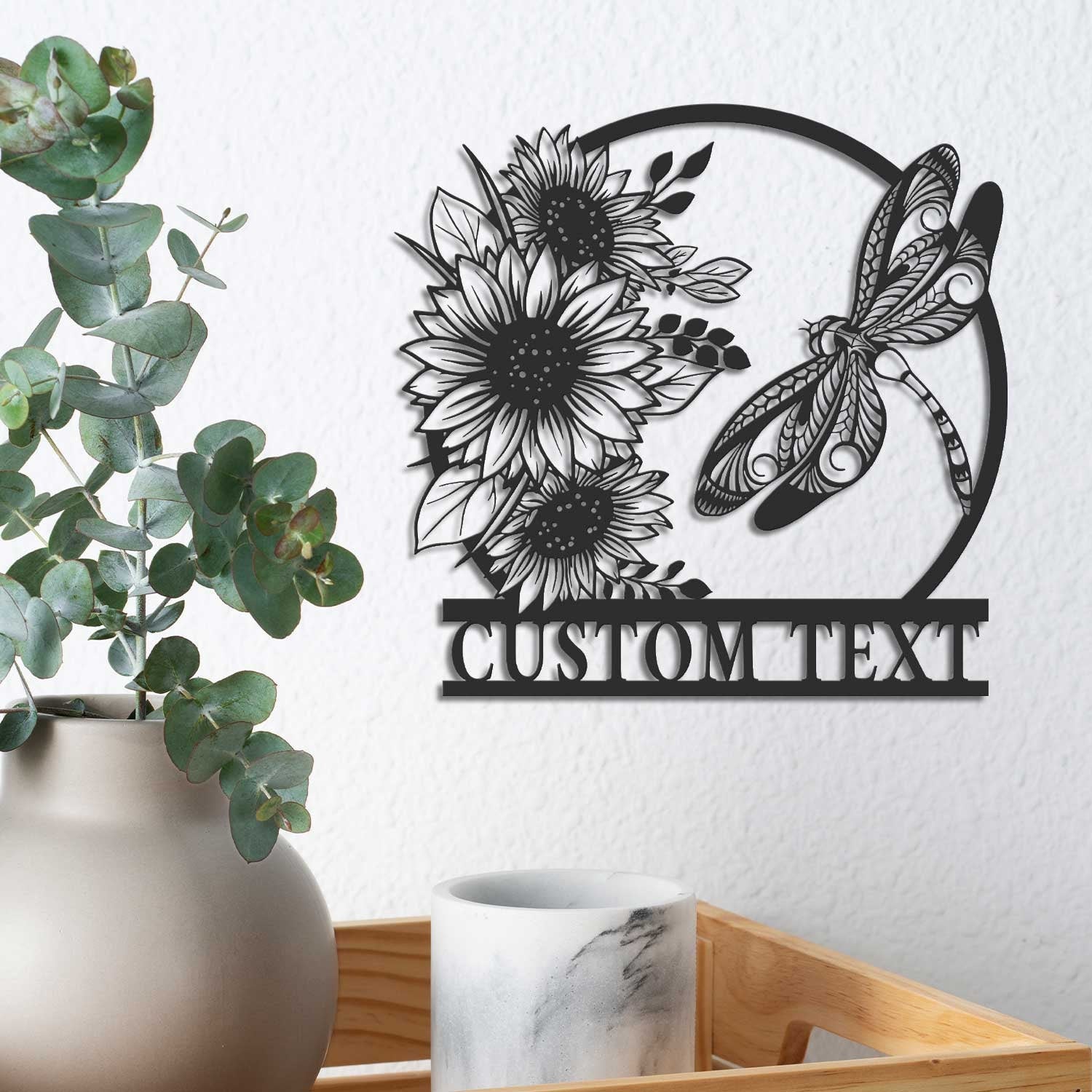 Custom Dragonfly and Sunflower Metal Wall Art LED Light Personalized Dragonfly Lover Name Sign Dragonfly Metal Sign Home Decor Birthday Gift | GearViral