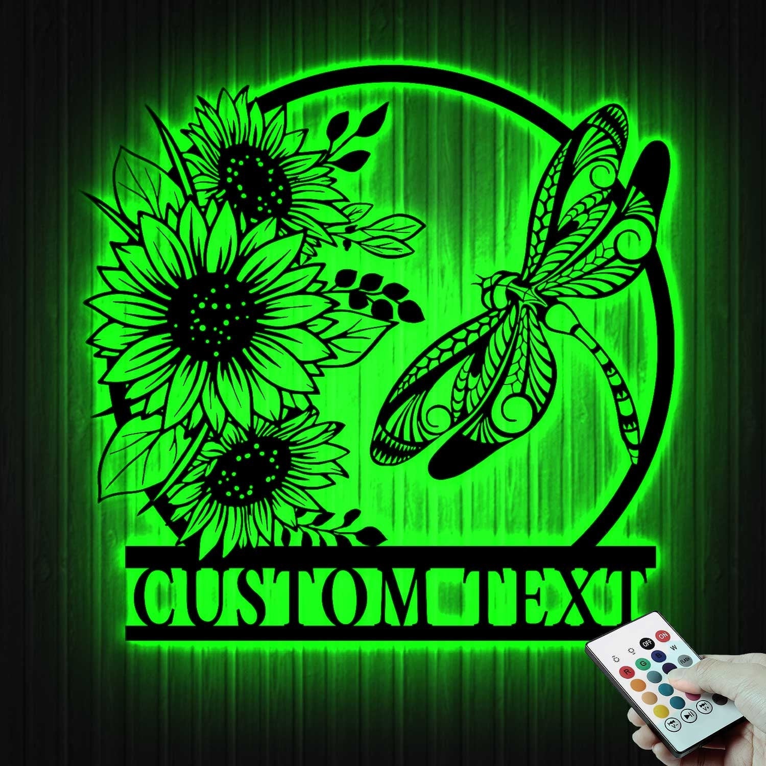 Custom Dragonfly and Sunflower Metal Wall Art LED Light Personalized Dragonfly Lover Name Sign Dragonfly Metal Sign Home Decor Birthday Gift | GearViral