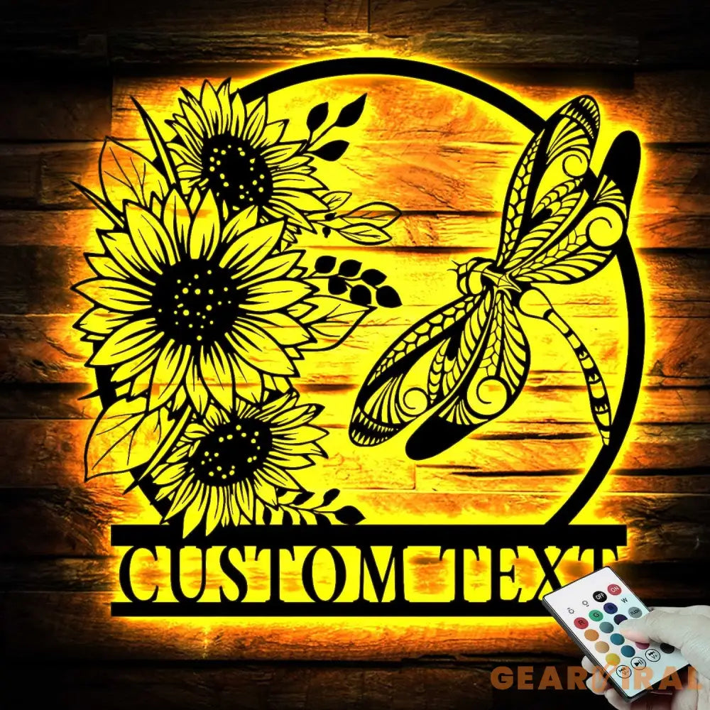 Custom Dragonfly and Sunflower Metal Wall Art LED Light Personalized Dragonfly Lover Name Sign Dragonfly Metal Sign