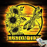 Custom Dragonfly and Sunflower Metal Wall Art LED Light Personalized Dragonfly Lover Name Sign Dragonfly Metal Sign