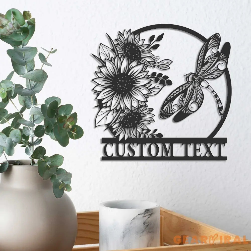 Custom Dragonfly and Sunflower Metal Wall Art LED Light Personalized Dragonfly Lover Name Sign Dragonfly Metal Sign