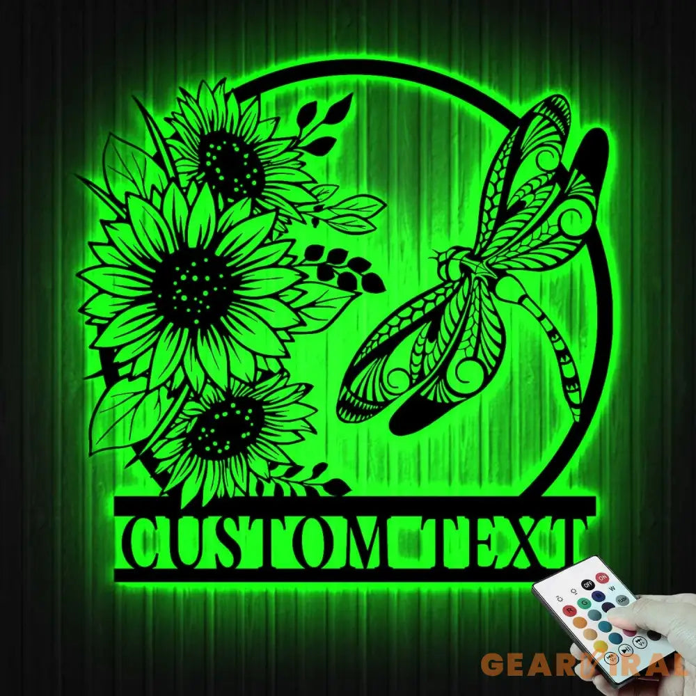 Custom Dragonfly and Sunflower Metal Wall Art LED Light Personalized Dragonfly Lover Name Sign Dragonfly Metal Sign