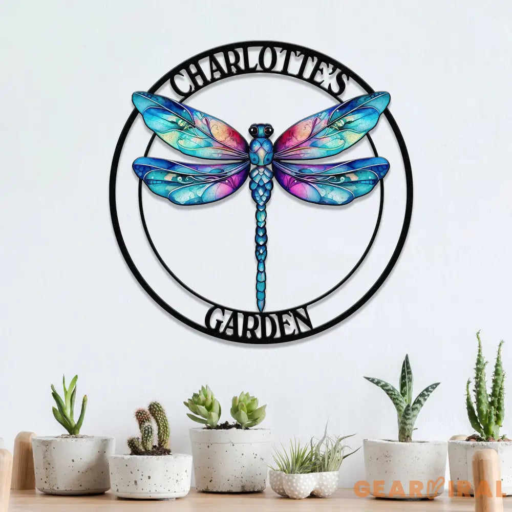 Custom Dragonfly Garden Metal Sign Dragonfly Garden Sign Personalized Garden Decor Custom Garden Name Sign Dragonfly