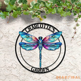 Custom Dragonfly Garden Metal Sign Dragonfly Garden Sign Personalized Garden Decor Custom Garden Name Sign Dragonfly