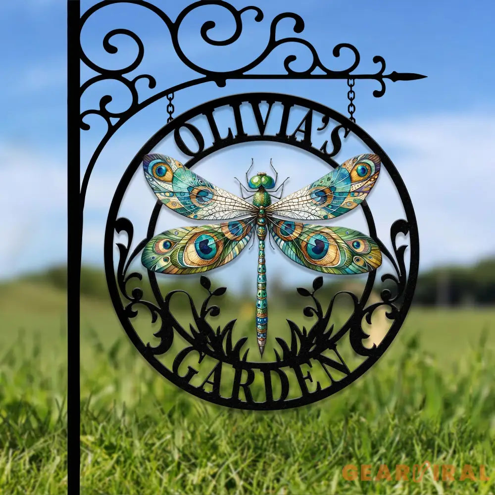 Custom Dragonfly Garden Metal Sign Dragonfly Garden Sign Personalized Garden Decor Custom Garden Name Sign Dragonfly
