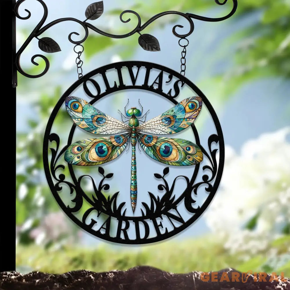 Custom Dragonfly Garden Metal Sign Dragonfly Garden Sign Personalized Garden Decor Custom Garden Name Sign Dragonfly