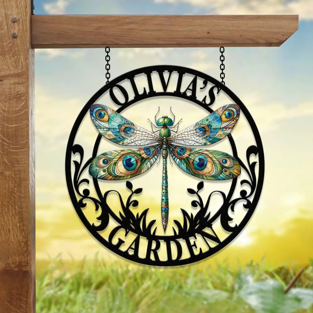 Custom Dragonfly Garden Metal Sign Dragonfly Garden Sign Personalized Garden Decor Custom Garden Name Sign Dragonfly