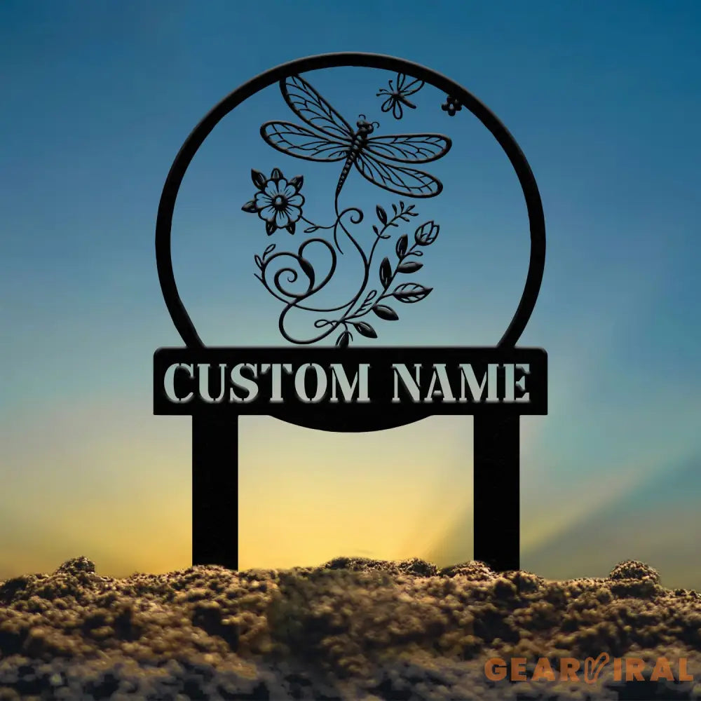 Custom Dragonfly Garden Sign – Personalized Metal Garden Stake for Flower Beds – Outdoor Yard Decor & Gardening Gift