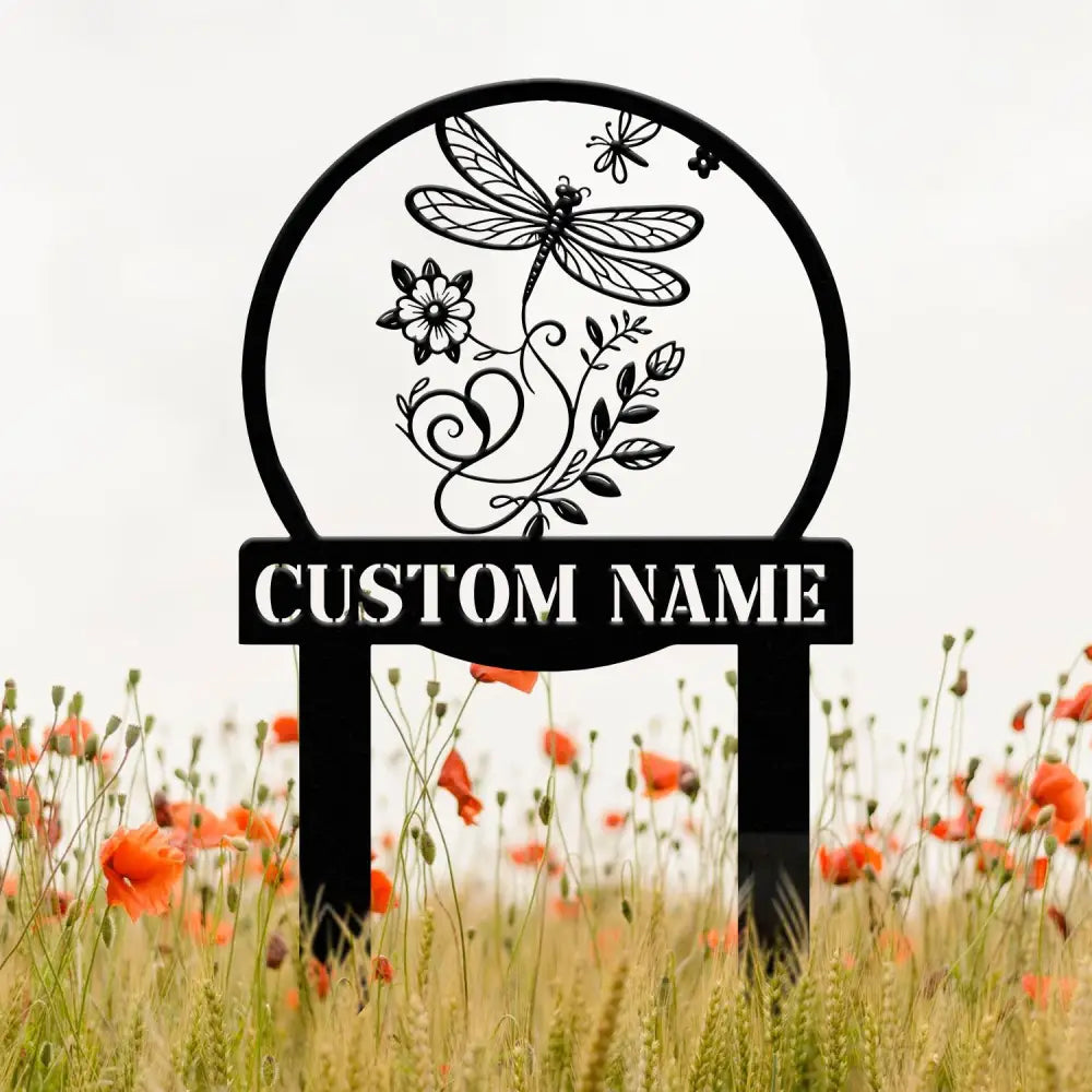 Custom Dragonfly Garden Sign – Personalized Metal Garden Stake for Flower Beds – Outdoor Yard Decor & Gardening Gift