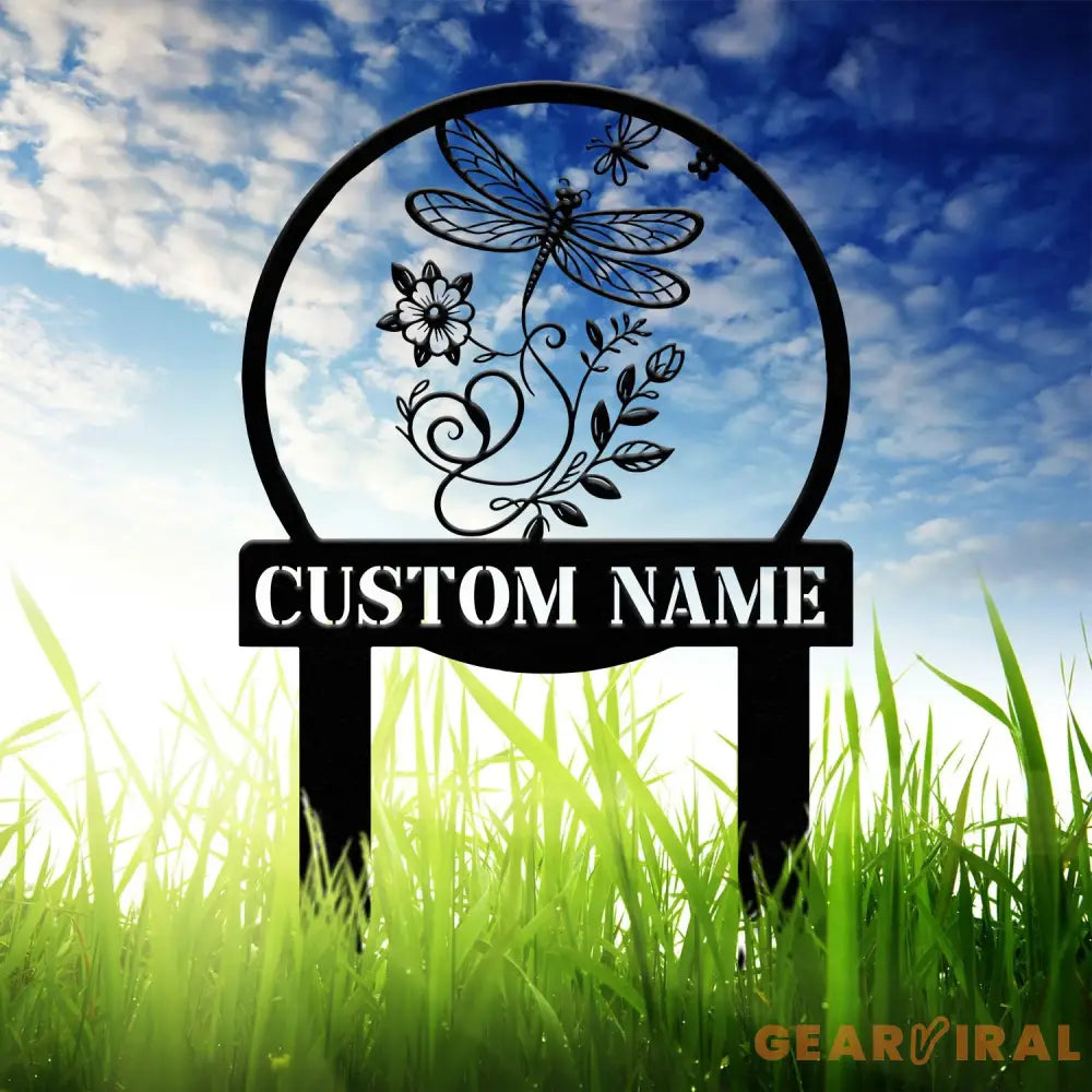 Custom Dragonfly Garden Sign – Personalized Metal Garden Stake for Flower Beds – Outdoor Yard Decor & Gardening Gift