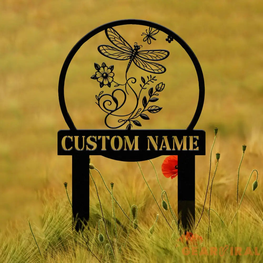 Custom Dragonfly Garden Sign – Personalized Metal Garden Stake for Flower Beds – Outdoor Yard Decor & Gardening Gift