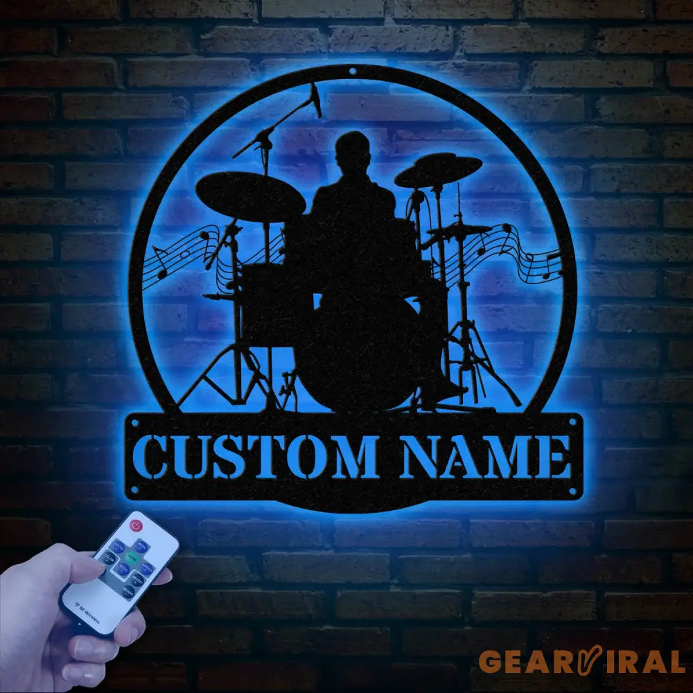 Custom Drum Metal Sign with LED Lights Personalized Drummer Name Wall Art Music Decor Gift for Musicians and Drum Lovers