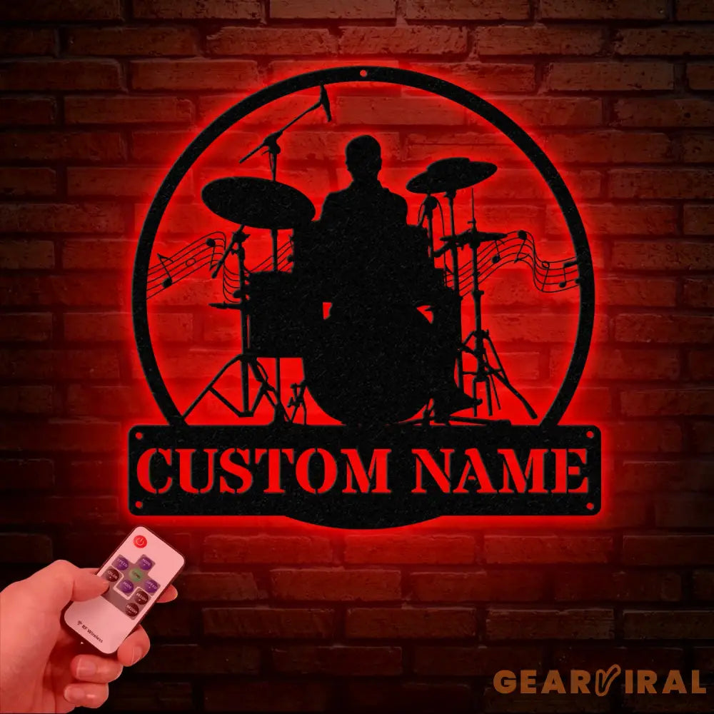 Custom Drum Metal Sign with LED Lights Personalized Drummer Name Wall Art Music Decor Gift for Musicians and Drum Lovers