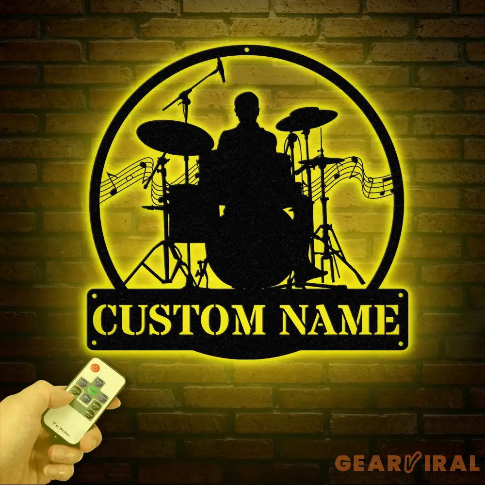 Custom Drum Metal Sign with LED Lights Personalized Drummer Name Wall Art Music Decor Gift for Musicians and Drum Lovers