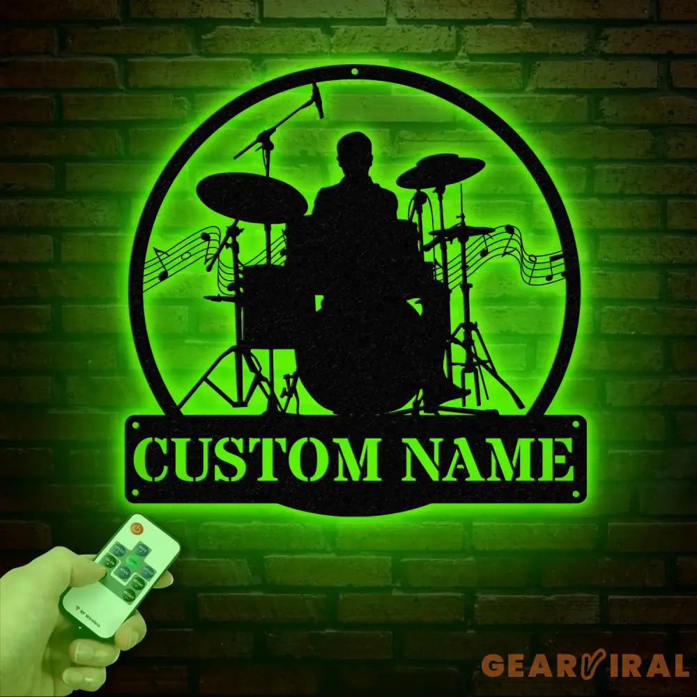 Custom Drum Metal Sign with LED Lights Personalized Drummer Name Wall Art Music Decor Gift for Musicians and Drum Lovers