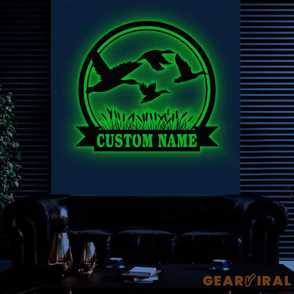 Custom Duck Hunting Metal Sign with LED Light Personalized Hunter Name Sign Duck Cabin Decoration Housewarming Gifts