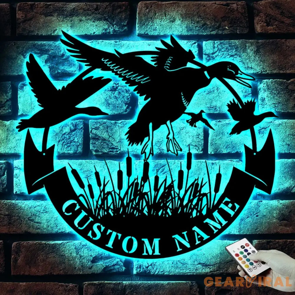 Custom Duck Hunting Metal Wall Art LED Light Personalized Hunter Name Sign Home Decor Duck Cabin Decoration