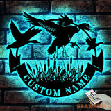 Custom Duck Hunting Metal Wall Art LED Light Personalized Hunter Name Sign Home Decor Duck Cabin Decoration