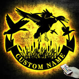 Custom Duck Hunting Metal Wall Art LED Light Personalized Hunter Name Sign Home Decor Duck Cabin Decoration Housewarming Xmas birthday Gift | GearViral
