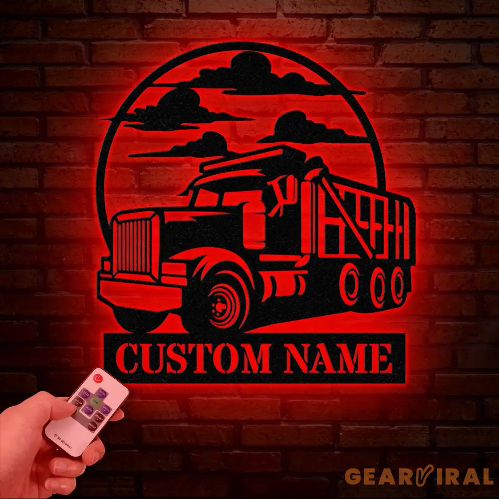 Custom Dump Truck Driver Metal Wall Art with LED Light Personalized Trucker Name Sign 18 Wheeler Home Decor Birthday &