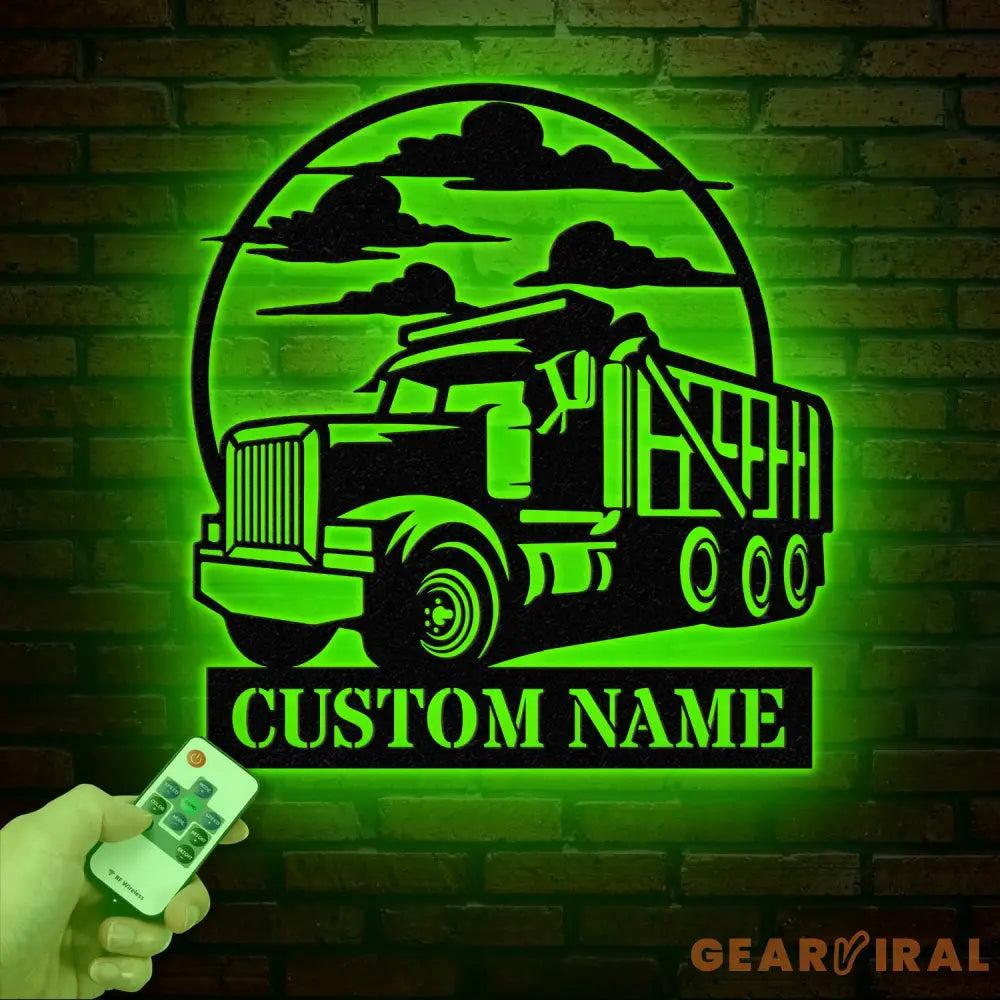 Custom Dump Truck Driver Metal Wall Art with LED Light Personalized Trucker Name Sign 18 Wheeler Home Decor Birthday &