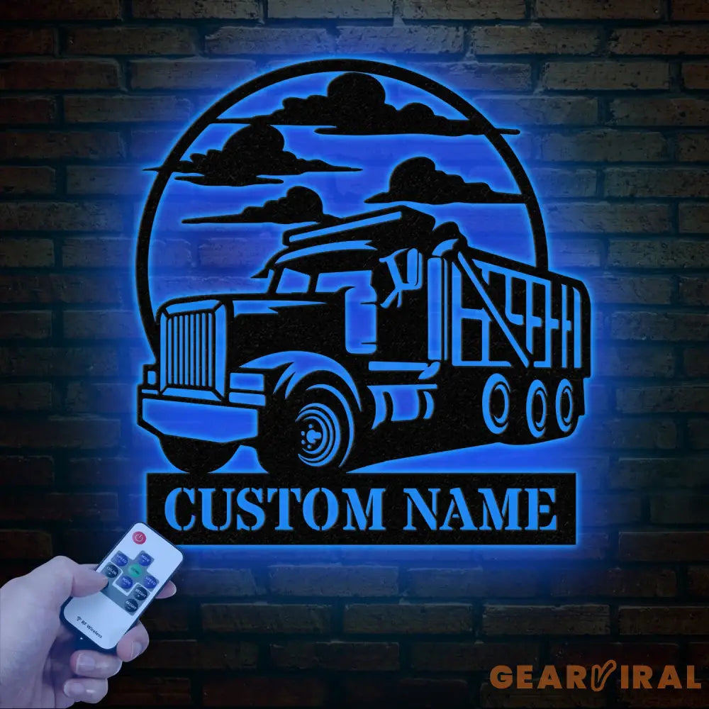 Custom Dump Truck Driver Metal Wall Art with LED Light Personalized Trucker Name Sign 18 Wheeler Home Decor Birthday &