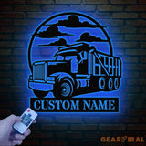 Custom Dump Truck Driver Metal Wall Art with LED Light Personalized Trucker Name Sign 18 Wheeler Home Decor Birthday &