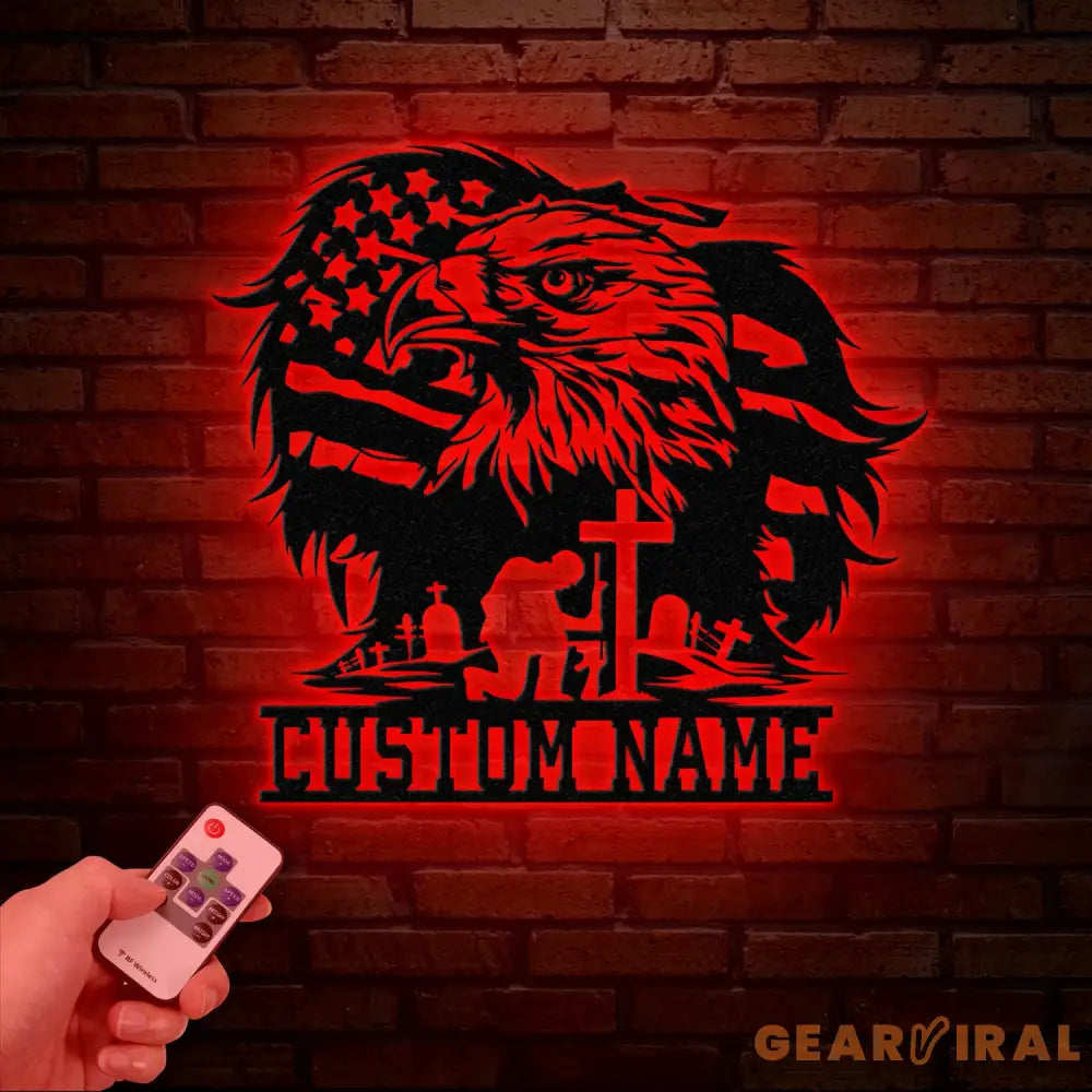 Custom Eagle Kneeling Soldier Metal Wall Art Led Light US Soldier Metal Sign Veteran Name Sign Patriotic Gift Veteran