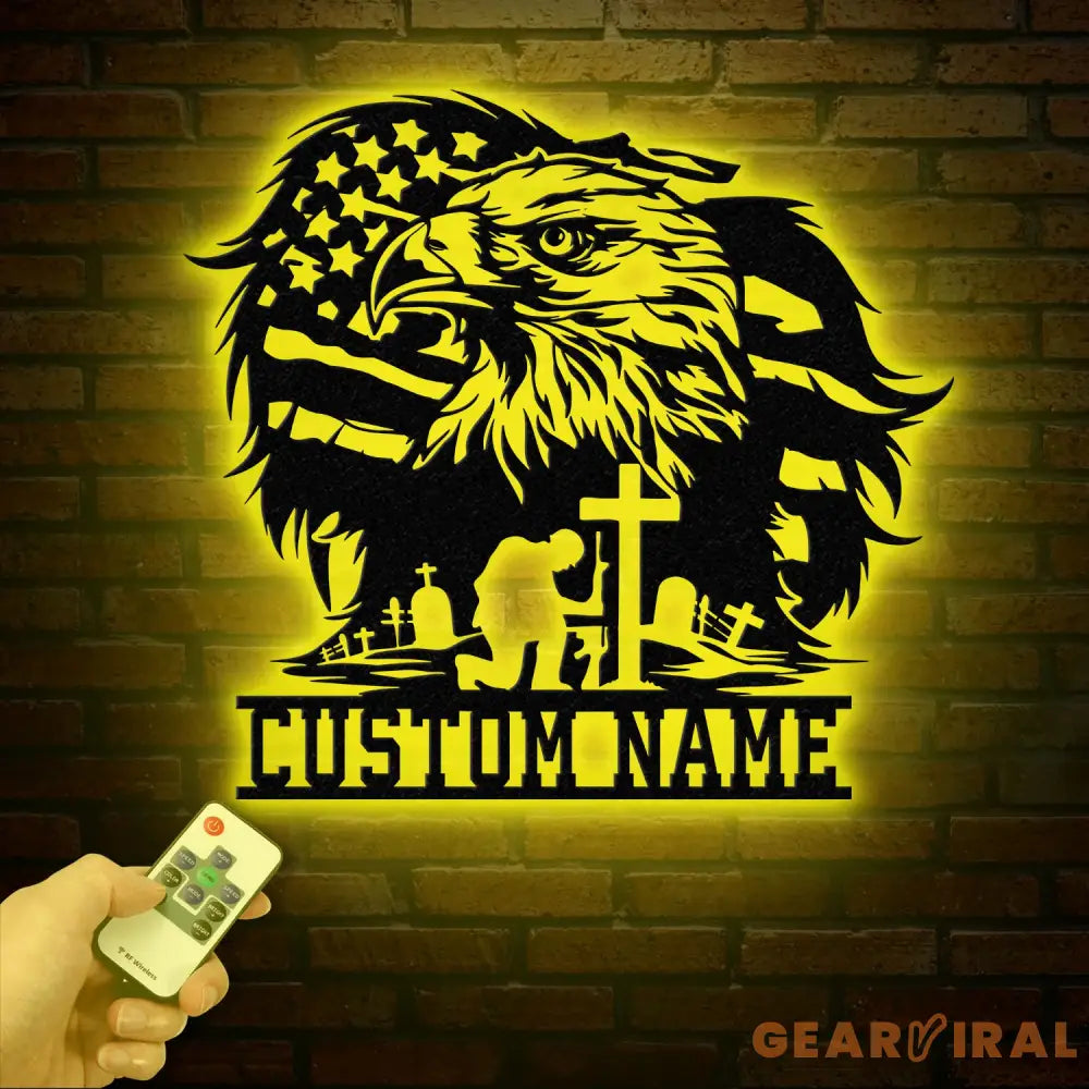 Custom Eagle Kneeling Soldier Metal Wall Art Led Light US Soldier Metal Sign Veteran Name Sign Patriotic Gift Veteran