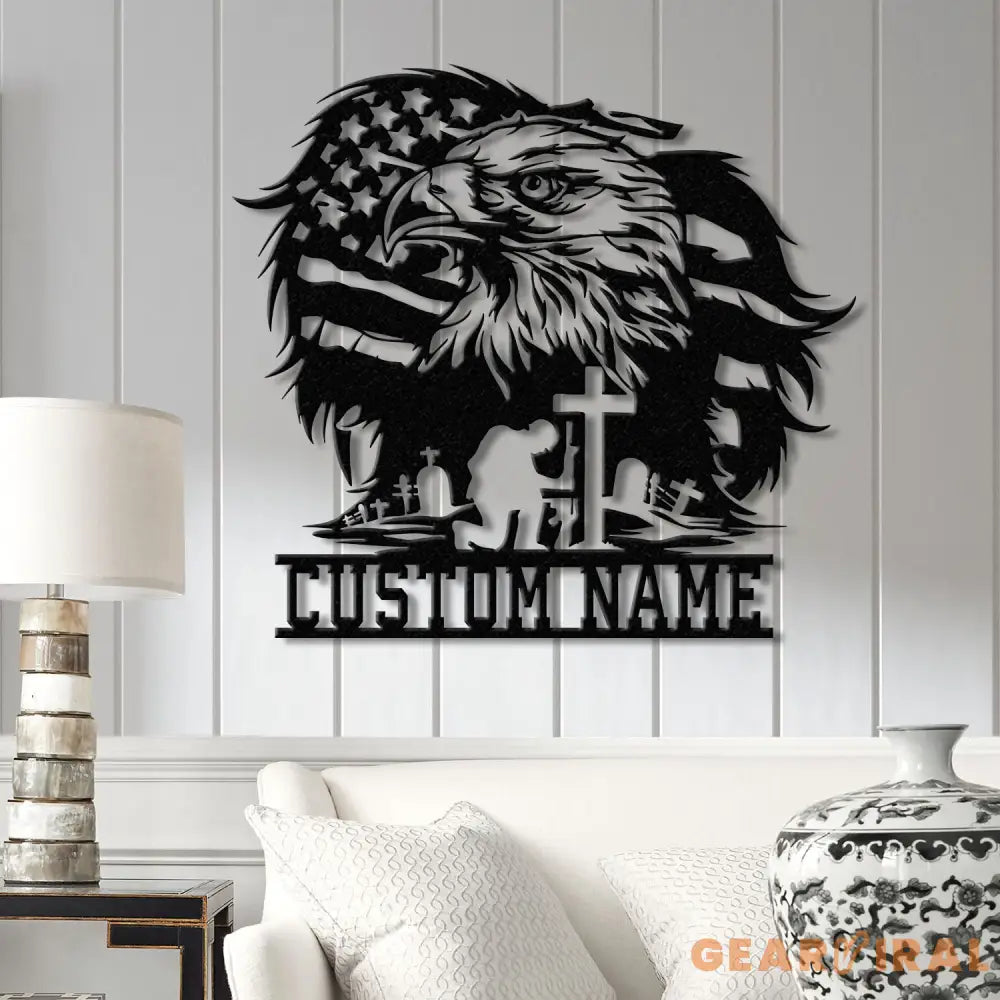 Custom Eagle Kneeling Soldier Metal Wall Art Led Light US Soldier Metal Sign Veteran Name Sign Patriotic Gift Veteran