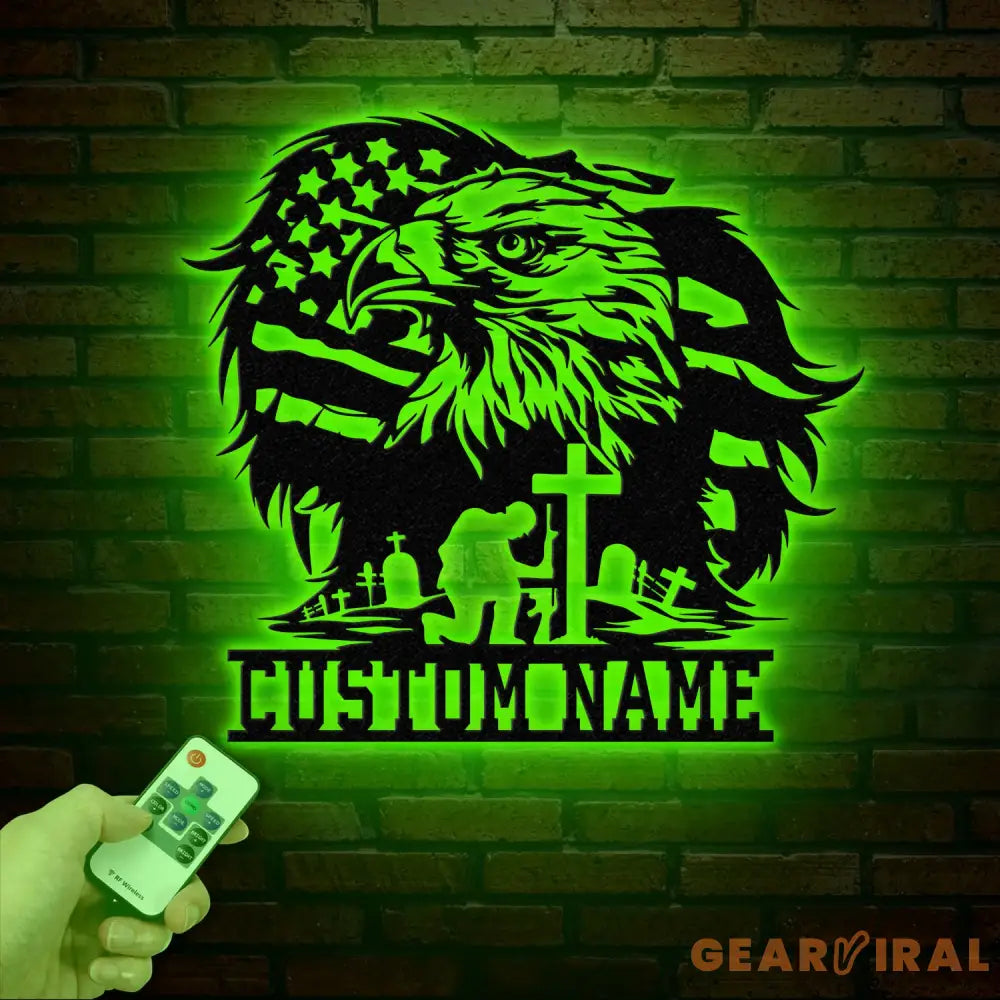 Custom Eagle Kneeling Soldier Metal Wall Art Led Light US Soldier Metal Sign Veteran Name Sign Patriotic Gift Veteran