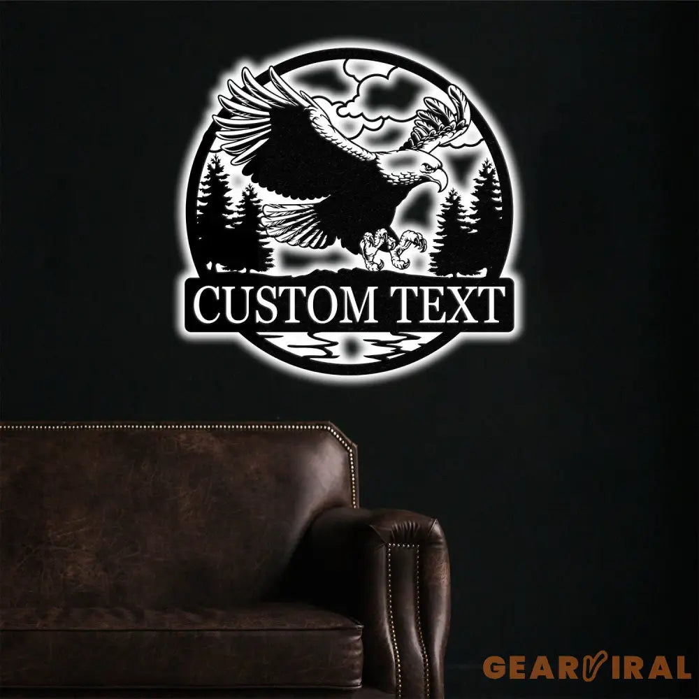 Custom Eagle Metal Wall Art LED Light Custom Outdoor Eagle Monogram Metal Wall Hanging Eagle Home Decor Metal Wall Art