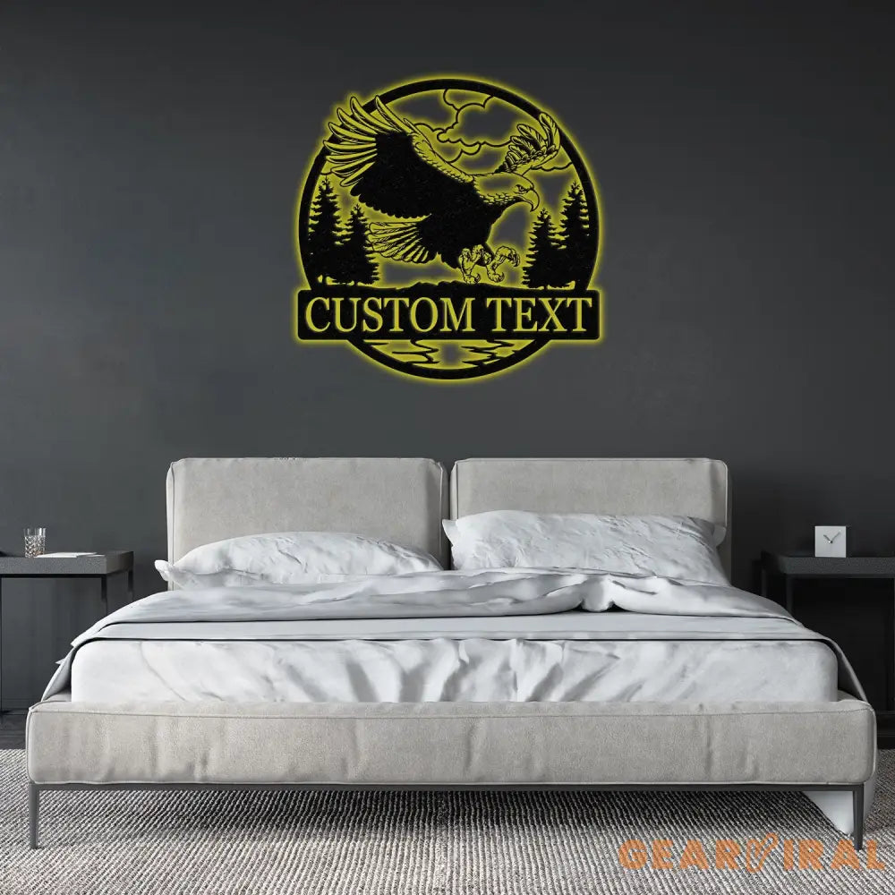 Custom Eagle Metal Wall Art LED Light Custom Outdoor Eagle Monogram Metal Wall Hanging Eagle Home Decor Metal Wall Art