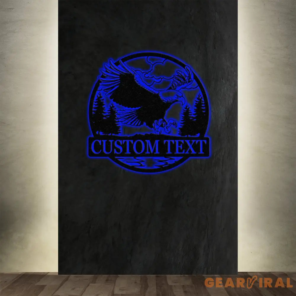 Custom Eagle Metal Wall Art LED Light Custom Outdoor Eagle Monogram Metal Wall Hanging Eagle Home Decor Metal Wall Art