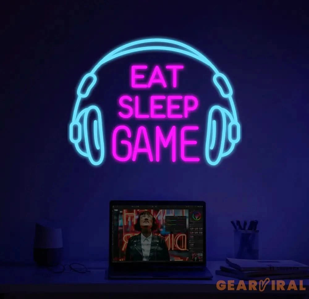 Custom Eat Sleep Game Neon Sign Game Headphone Led Light Game Zone Neon Sign Gaming Neon Light Gamer Room Art
