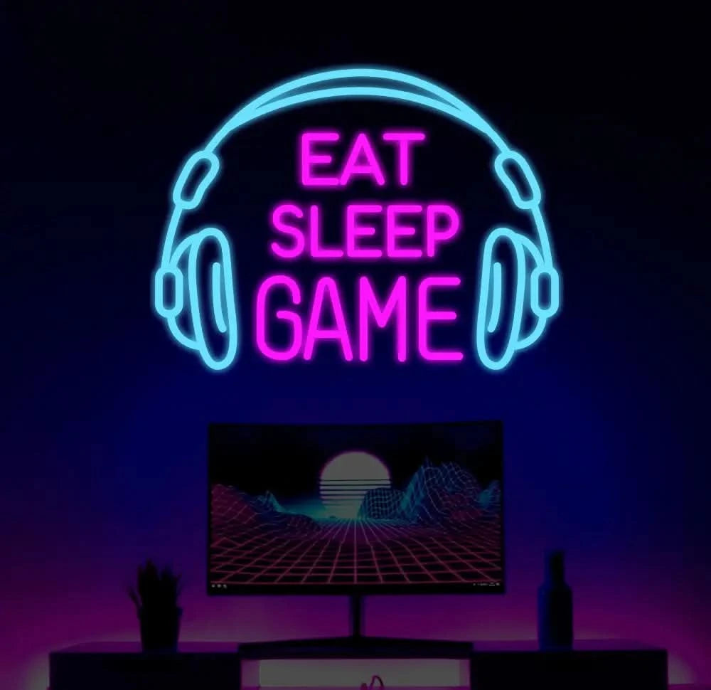 Custom Eat Sleep Game Neon Sign Game Headphone Led Light Game Zone Neon Sign Gaming Neon Light Gamer Room Art