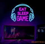 Custom Eat Sleep Game Neon Sign Game Headphone Led Light Game Zone Neon Sign Gaming Neon Light Gamer Room Art