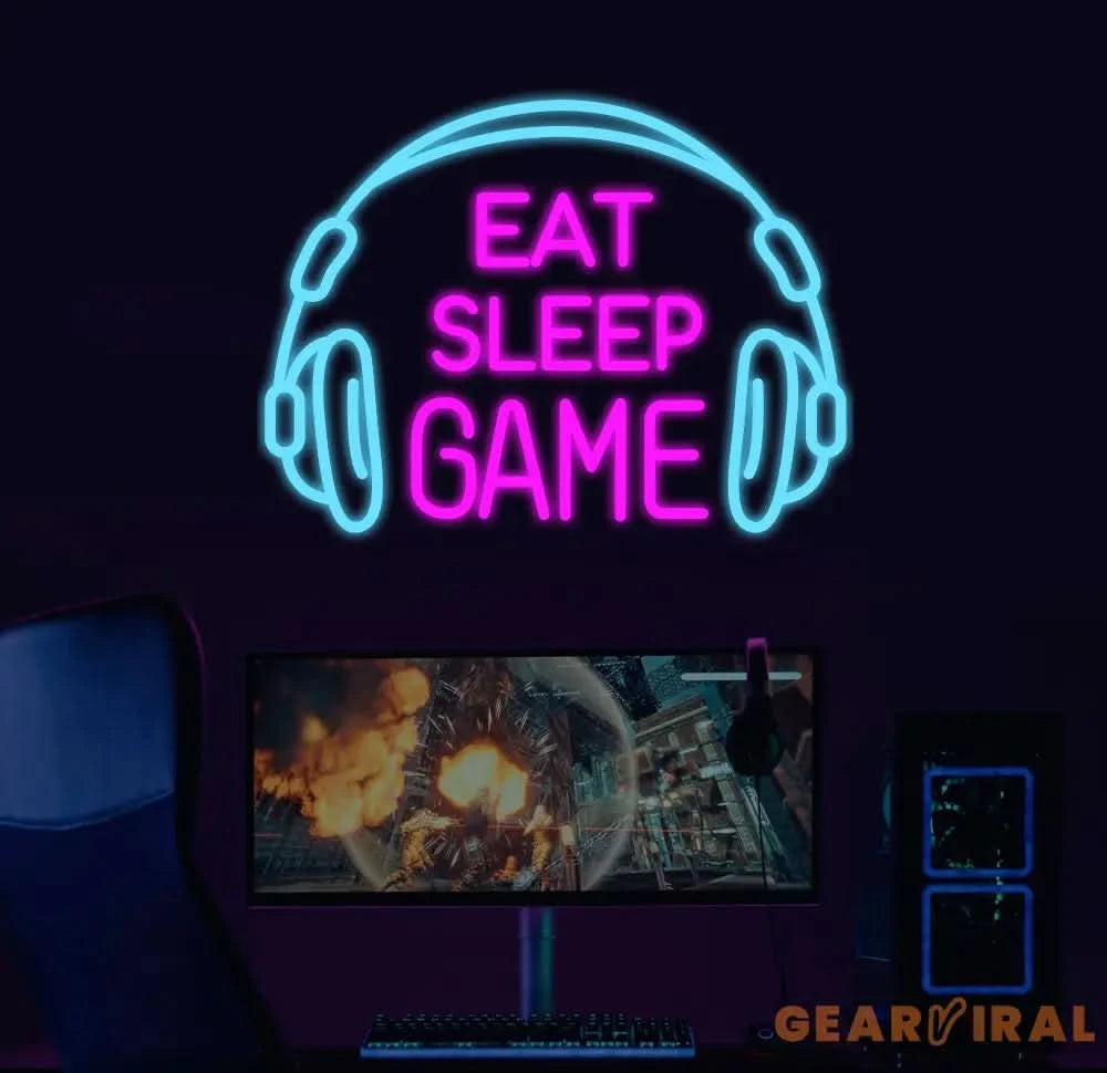 Custom Eat Sleep Game Neon Sign Game Headphone Led Light Game Zone Neon Sign Gaming Neon Light Gamer Room Art