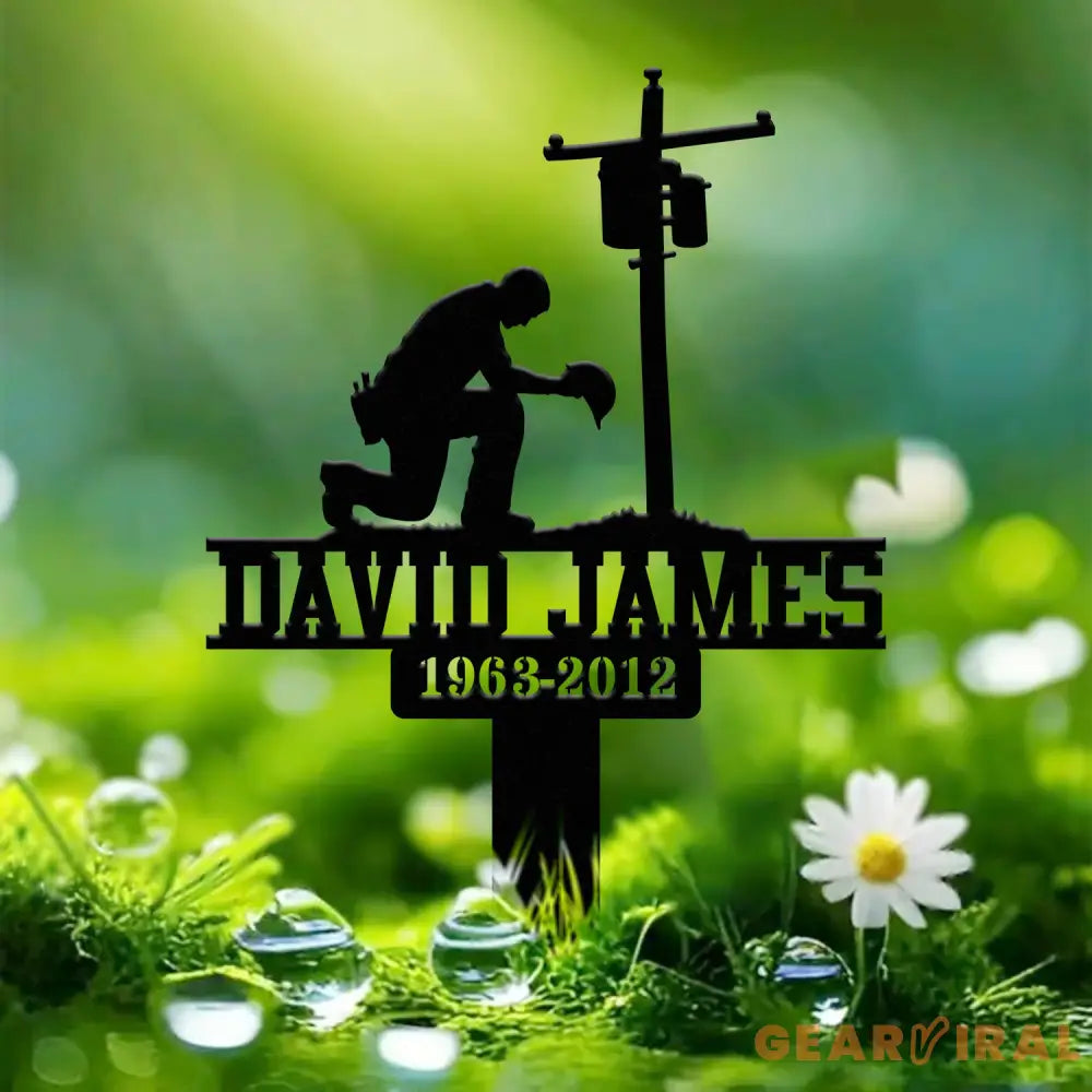 Custom Electrician Lineman with Cross Memorial Stake Lineman Memorial Sign Sympathy Sign Grave Marker Remembrance Stake