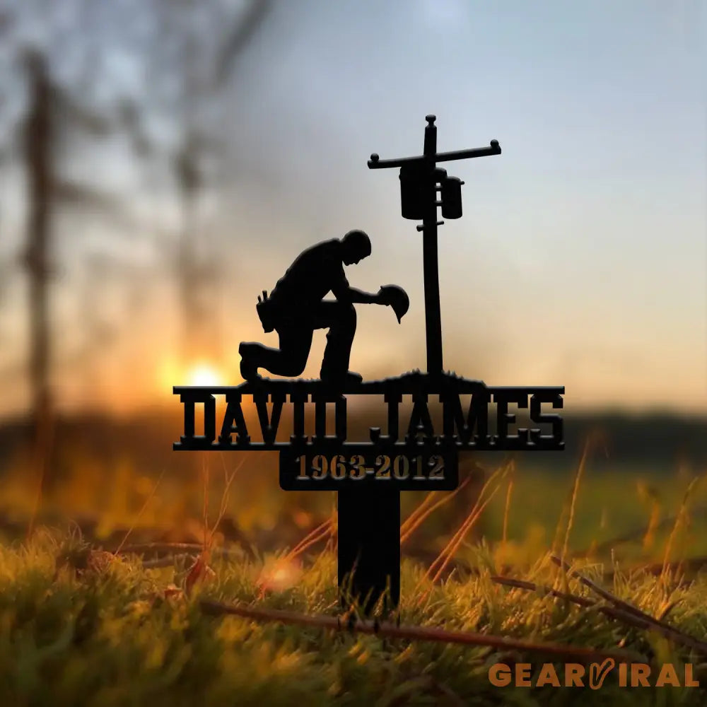 Custom Electrician Lineman with Cross Memorial Stake Lineman Memorial Sign Sympathy Sign Grave Marker Remembrance Stake