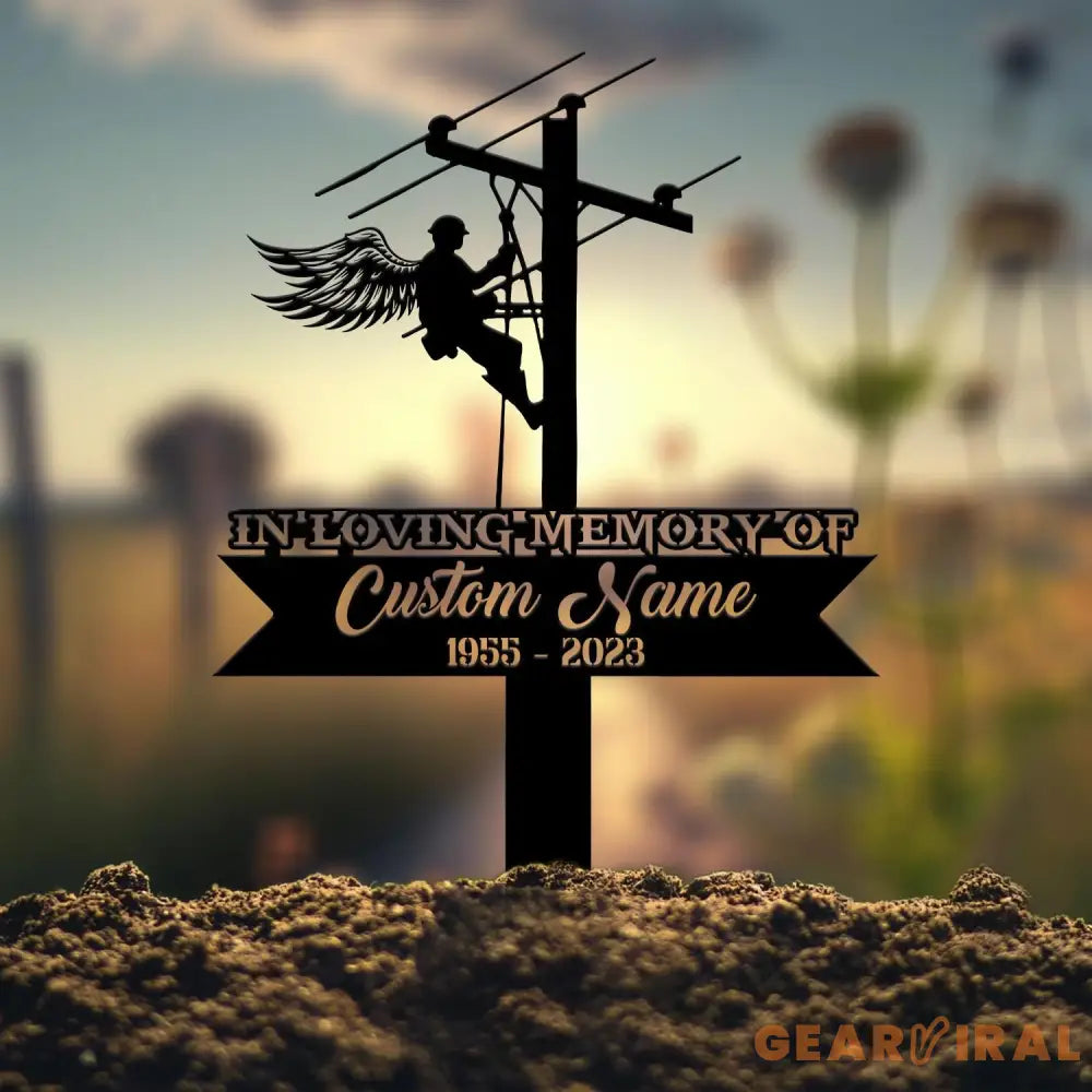 Custom Electrician Lineman with Wings Memorial Stake Lineman Memorial Sign Sympathy Sign Grave Marker Remembrance Stake