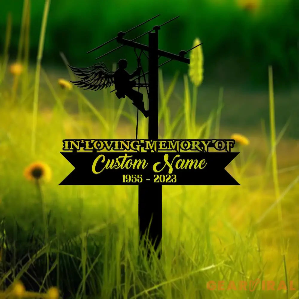 Custom Electrician Lineman with Wings Memorial Stake Lineman Memorial Sign Sympathy Sign Grave Marker Remembrance Stake
