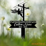 Custom Electrician Lineman with Wings Memorial Stake Lineman Memorial Sign Sympathy Sign Grave Marker Remembrance Stake