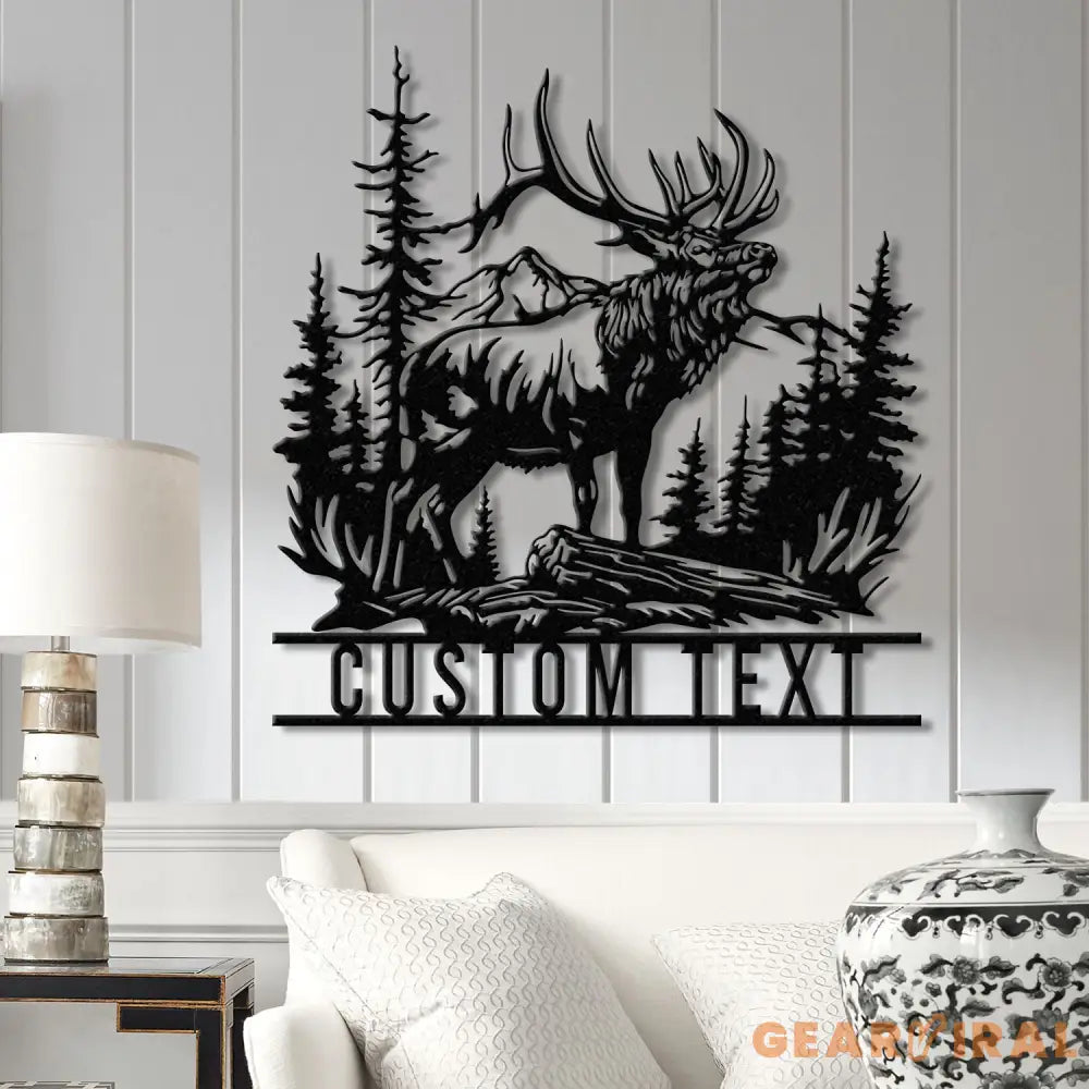 Custom Elk Deer Hunting Metal Wall Art with LED Light Personalized Hunter Name Sign Antler Cabin Decor for Housewarming