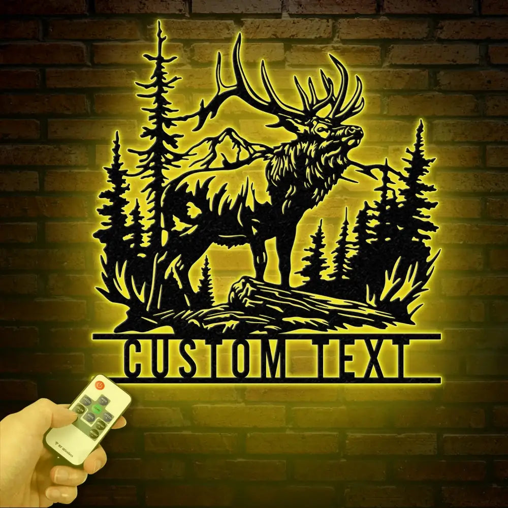 Custom Elk Deer Hunting Metal Wall Art with LED Light Personalized Hunter Name Sign Antler Cabin Decor for Housewarming