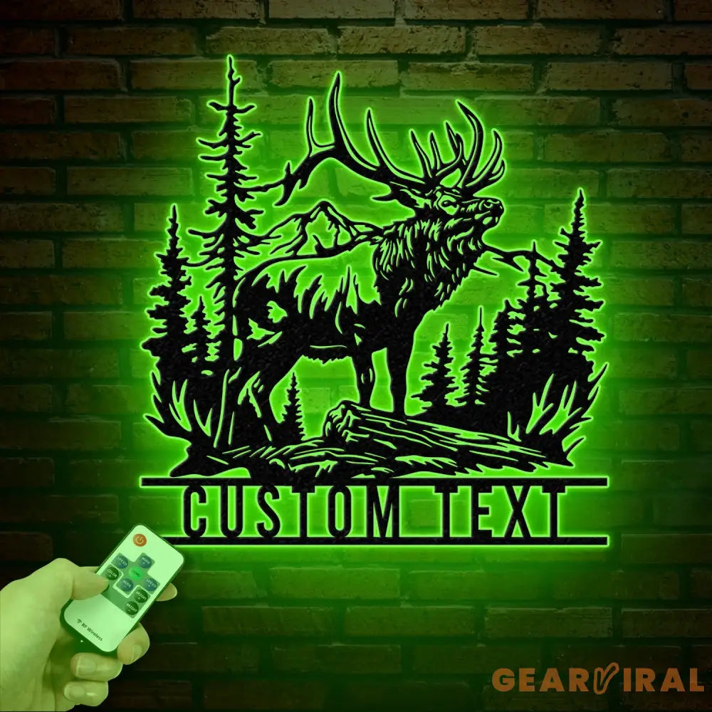 Custom Elk Deer Hunting Metal Wall Art with LED Light Personalized Hunter Name Sign Antler Cabin Decor for Housewarming