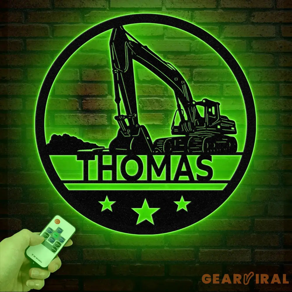 Custom Excavator Driver Metal Wall Art LED Light Personalized Excavator Name Sign Nursery Sign Construction Decoration