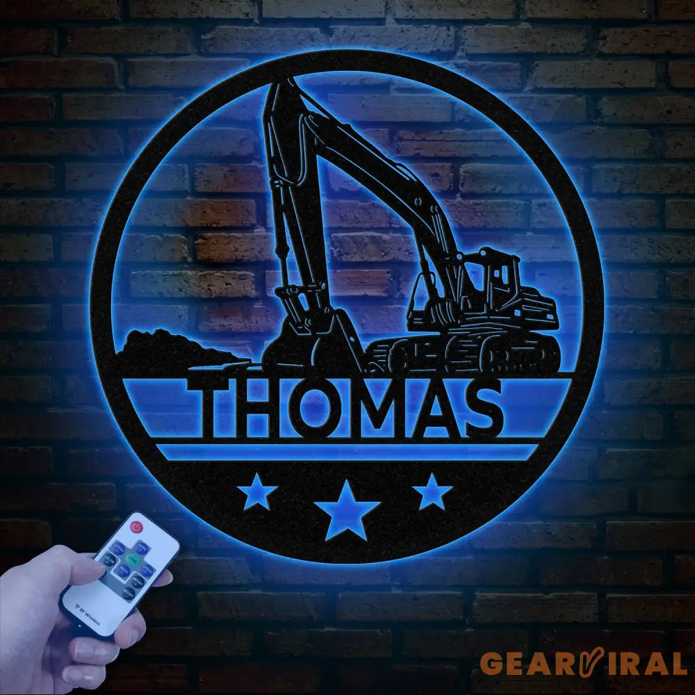 Custom Excavator Driver Metal Wall Art LED Light Personalized Excavator Name Sign Nursery Sign Construction Decoration